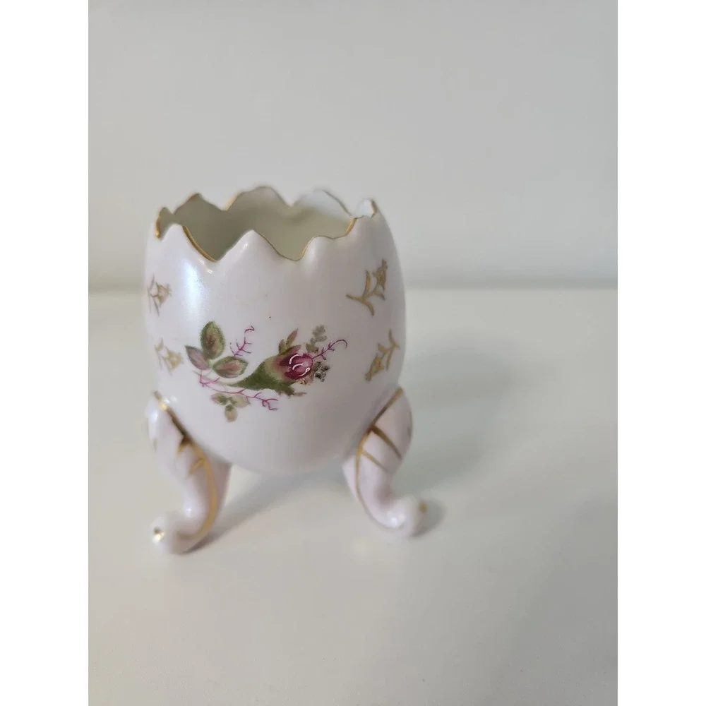 Vtg Napco Pink Floral 3 Footed Cracked Egg Vase Japan C6322